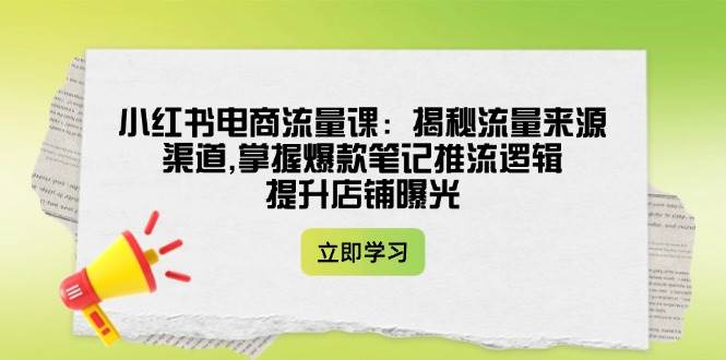 小红书电商流量课：揭秘流量来源渠道,掌握爆款笔记推流逻辑,提升店铺曝光跨境课程-外贸教程-精品网课-电商运营课库课堂