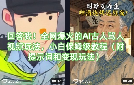 回答我！全网爆火的AI古人骂人视频玩法，小白保姆级教程（附提示词和变现玩法）跨境课程-外贸教程-精品网课-电商运营课库课堂