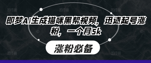 即梦AI生成猫咪黑帮视频，迅速起号涨粉，一个月5k跨境课程-外贸教程-精品网课-电商运营课库课堂