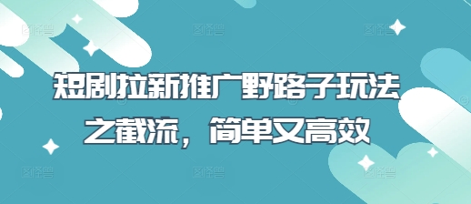 短剧拉新推广野路子玩法之截流，简单又高效跨境课程-外贸教程-精品网课-电商运营课库课堂