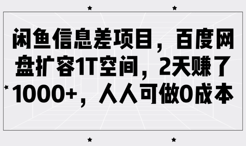 闲鱼信息差项目，百度网盘扩容1T空间，2天赚了1000+，人人可做0成本跨境课程-外贸教程-精品网课-电商运营课库课堂