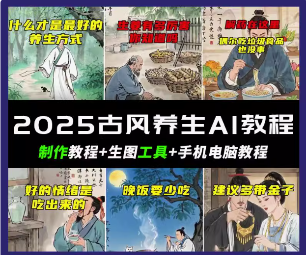 抖音AI古风养生视频教程日入五张 轻松涨粉 10W+跨境课程-外贸教程-精品网课-电商运营课库课堂