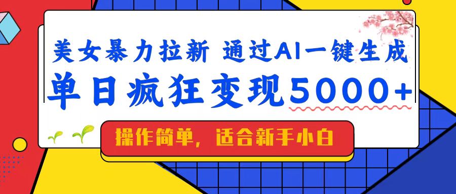 美女暴力拉新，通过AI一键生成，单日疯狂变现5000+，纯小白一学就会！跨境课程-外贸教程-精品网课-电商运营课库课堂