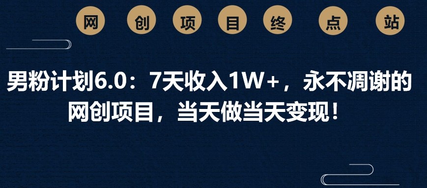 男粉计划6.0：7天收入1W+，永不凋谢的网创项目，当天做当天变现！跨境课程-外贸教程-精品网课-电商运营课库课堂