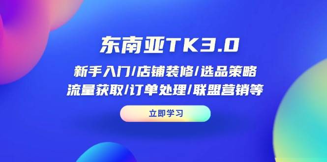 东南亚TK3.0：新手入门/店铺装修/选品策略/流量获取/订单处理/联盟营销等跨境课程-外贸教程-精品网课-电商运营课库课堂