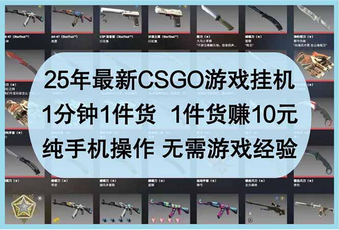 25年最新CSGO游戏挂机，1分钟1件货，1件货赚10元 纯手机操作 无需游戏经验跨境课程-外贸教程-精品网课-电商运营课库课堂