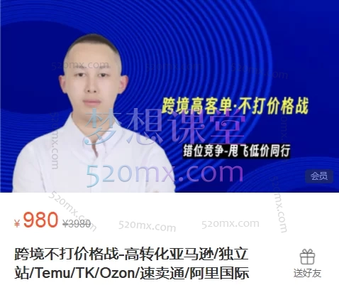 恐龙跨境不打价格战-高转化亚马逊/独立站/Temu/TK/Ozon/速卖通/阿里国际跨境课程-外贸教程-精品网课-电商运营课库课堂