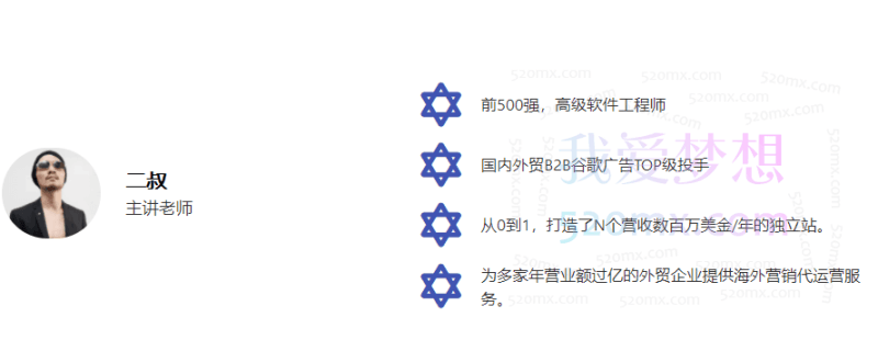 二叔外贸:谷歌付费广告投放+海外独立站建站线下课程跨境课程-外贸教程-精品网课-电商运营课库课堂