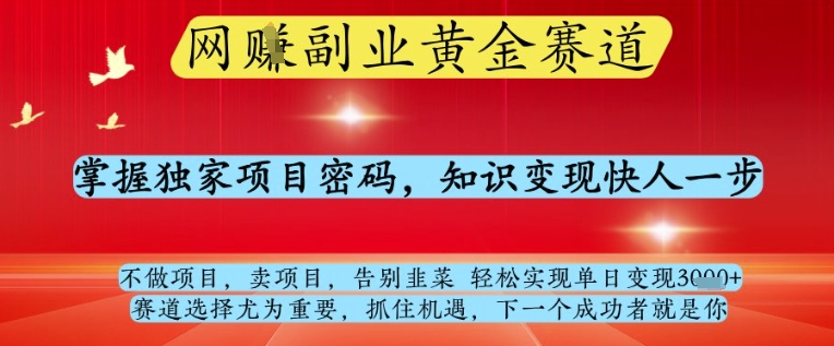 网创副业黄全赛道，掌握独家项目密码，知识变现快人一步，告别韭菜轻松实现单日变现1k+跨境课程-外贸教程-精品网课-电商运营课库课堂