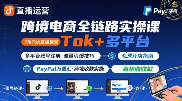 李李跨境电商：TikTok 直播运营 + 多平台账号注册 + PayPal 万里汇实操教程跨境课程-外贸教程-精品网课-电商运营课库课堂