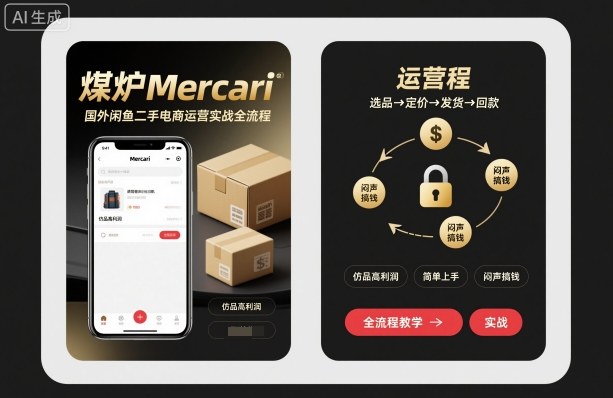 Mercari（煤炉）美国二手咸鱼实战运营全攻略：上架发货、算法SEO、高效仿品选品跨境课程-外贸教程-精品网课-电商运营课库课堂