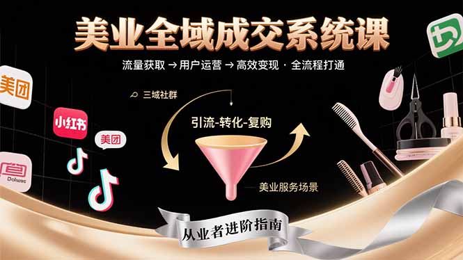 美业全域成交系统课程：帮助美业从业者打通从流量获取到高效变现全流程跨境课程-外贸教程-精品网课-电商运营课库课堂