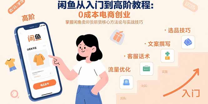 闲鱼从入门到高阶教程：0成本电商创业，掌握闲鱼卖货核心方法论与实战技巧跨境课程-外贸教程-精品网课-电商运营课库课堂