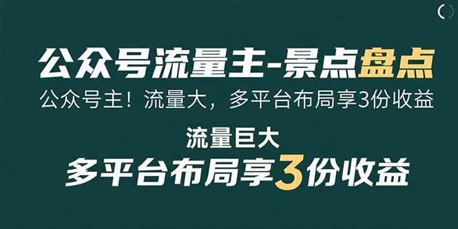 公众号流量主-景点盘点 流量巨大 多平台布局享3份收益跨境课程-外贸教程-精品网课-电商运营课库课堂