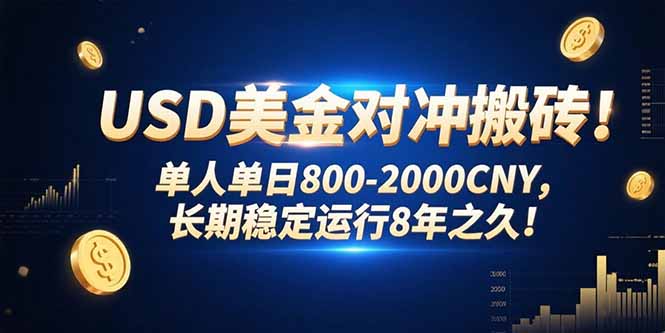 USD美金对冲搬砖!单人单日800-2000CNY，长期稳定运行8年之久!跨境课程-外贸教程-精品网课-电商运营课库课堂