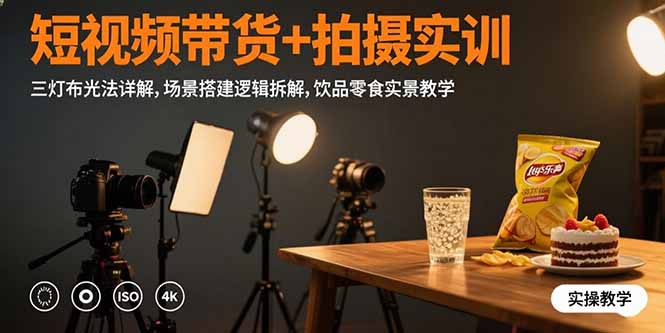 短视频带货+拍摄实训：三灯布光法详解,场景搭建逻辑拆解,饮品零食实景教学跨境课程-外贸教程-精品网课-电商运营课库课堂