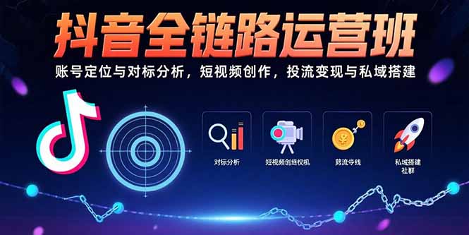 抖音全链路运营班：账号定位与对标分析，短视频创作，投流变现与私域搭建跨境课程-外贸教程-精品网课-电商运营课库课堂