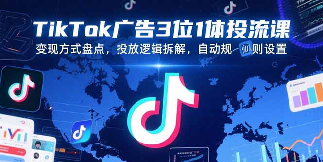 TikTok广告3位1体投流课，变现方式盘点，投放逻辑拆解，自动规则设置跨境课程-外贸教程-精品网课-电商运营课库课堂