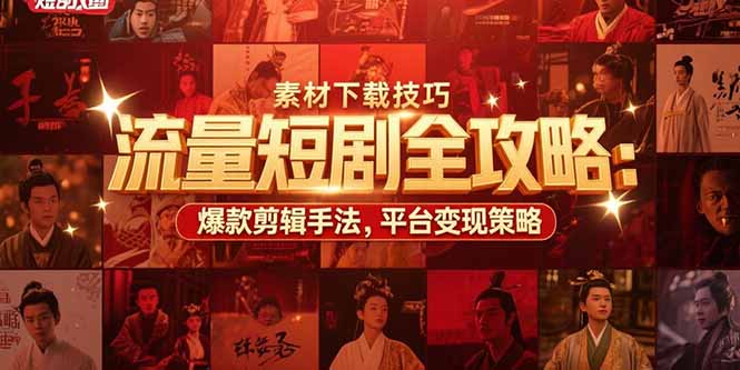 流量短剧全攻略：素材下载技巧，爆款剪辑手法，平台变现策略跨境课程-外贸教程-精品网课-电商运营课库课堂