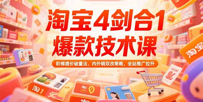 淘宝4剑合1爆款技术课73期：阶梯提价破量法，内外销双改策略 全站推广拉升跨境课程-外贸教程-精品网课-电商运营课库课堂