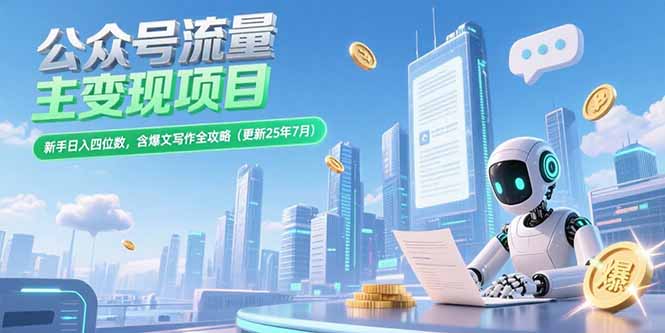 公众号流量主变现项目，新手日入四位数，含爆文写作全攻略(更新25年7月)跨境课程-外贸教程-精品网课-电商运营课库课堂