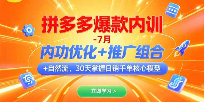 拼多多爆款内训-7月 内功优化+推广组合+自然流 30天掌握日销千单核心模型跨境课程-外贸教程-精品网课-电商运营课库课堂