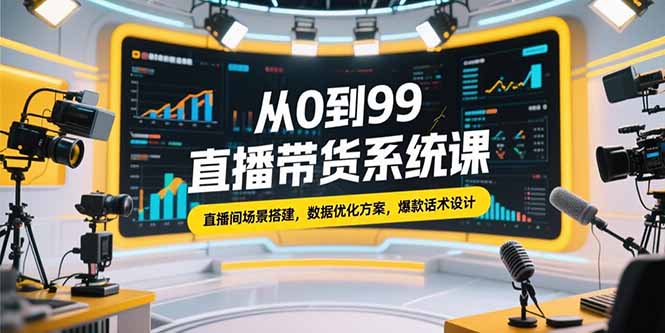 从0到99直播带货系统课，直播间场景搭建，数据优化方案，爆款话术设计跨境课程-外贸教程-精品网课-电商运营课库课堂