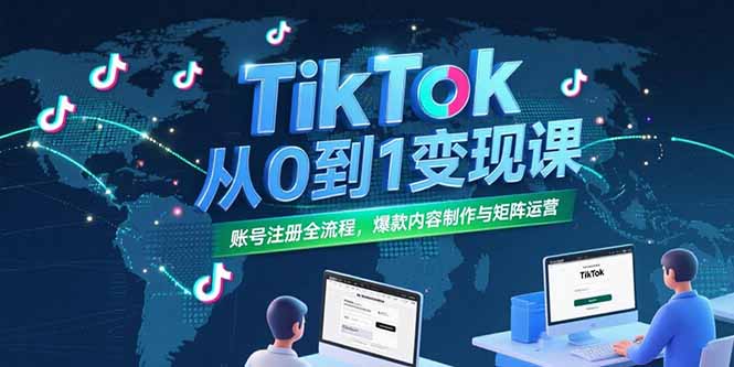 TikTok从0到1变现课，账号注册全流程，爆款内容制作与矩阵运营跨境课程-外贸教程-精品网课-电商运营课库课堂