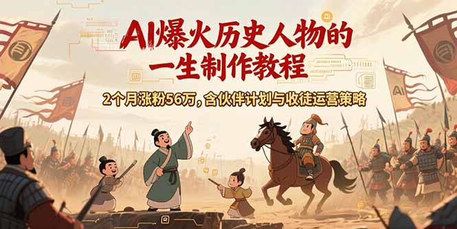 AI历史人物赛道课程，2个月涨粉56万，含伙伴计划与收徒运营策略跨境课程-外贸教程-精品网课-电商运营课库课堂