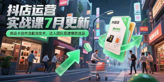 抖店运营实战课7月更新，商品卡自然流截流技术，达人团队搭建爆款选品跨境课程-外贸教程-精品网课-电商运营课库课堂
