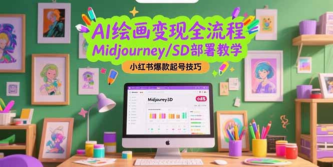 AI绘画变现全流程，Midjourney/SD部署教学，小红书爆款起号技巧跨境课程-外贸教程-精品网课-电商运营课库课堂