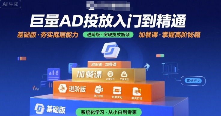 巨量AD投放入门到精通，基础版+进阶版+加餐课跨境课程-外贸教程-精品网课-电商运营课库课堂