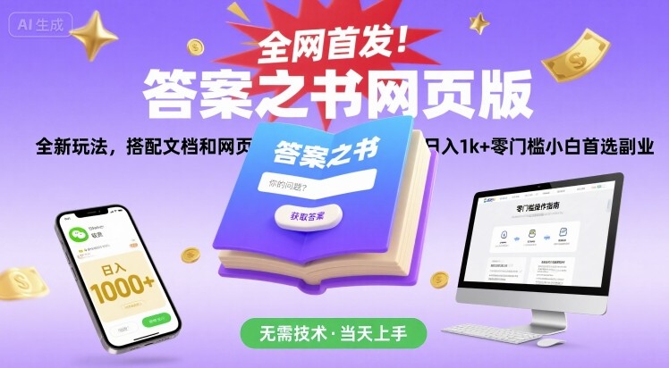 全网首发！答案之书网页版，全新玩法，搭配文档和网页，日入1k+零门槛小白首选副业跨境课程-外贸教程-精品网课-电商运营课库课堂