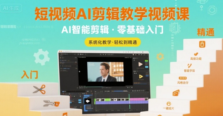 短视频AI剪辑教学视频课，入门到精通跨境课程-外贸教程-精品网课-电商运营课库课堂