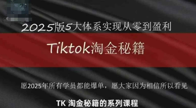 TikTok跨境2025淘金秘籍，​2025TikTok从0到盈利变现跨境课程-外贸教程-精品网课-电商运营课库课堂