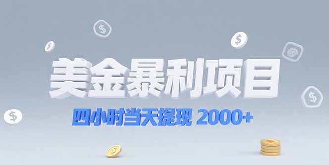 美金暴利项目，四小时当天提现 2000+机会留给会选赛道的人跨境课程-外贸教程-精品网课-电商运营课库课堂