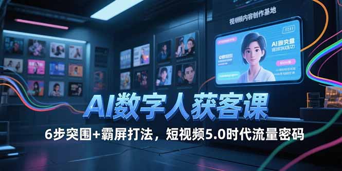 AI数字人获客课，6步突围+霸屏打法，短视频5.0时代流量密码跨境课程-外贸教程-精品网课-电商运营课库课堂