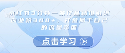 小红书3分钟一条作品精准引流创业粉300+，打造属于自己的流量帝国跨境课程-外贸教程-精品网课-电商运营课库课堂