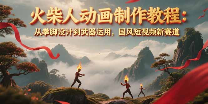 火柴人动画制作教程：从拳脚设计到武器运用，国风短视频新赛道跨境课程-外贸教程-精品网课-电商运营课库课堂