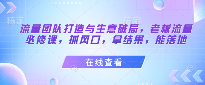 流量团队打造与生意破局，老板流量必修课，抓风口，拿结果，能落地跨境课程-外贸教程-精品网课-电商运营课库课堂