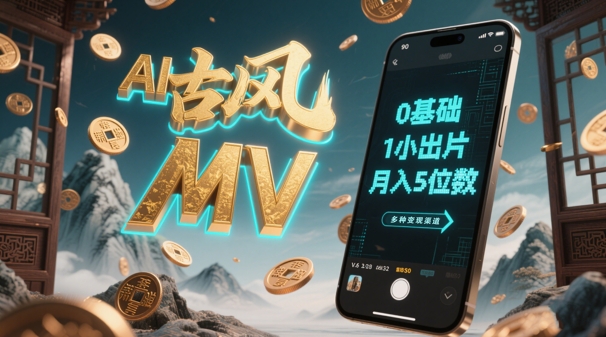 AI一键生成古风音乐MV，0剪辑基础1小时出片，多种变现渠道，一部手机月入5位数跨境课程-外贸教程-精品网课-电商运营课库课堂