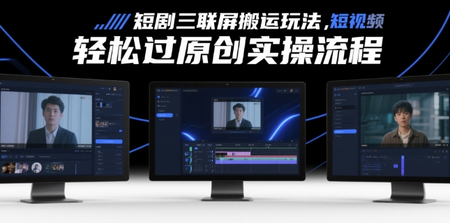 短剧三联屏搬运玩法，短剧搬运轻松过原创实操流程跨境课程-外贸教程-精品网课-电商运营课库课堂