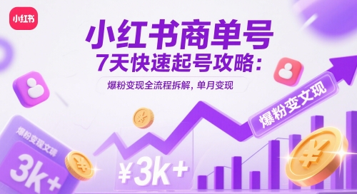 小红书商单号7天快速起号攻略：爆粉变现全流程拆解，单月变现3k+跨境课程-外贸教程-精品网课-电商运营课库课堂
