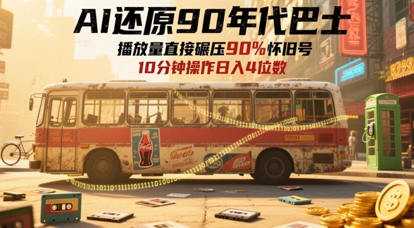 AI还原90年代巴士，一帧就让70后泪崩，播放量直接碾压90%怀旧号，每天操作十分钟，日入四位数跨境课程-外贸教程-精品网课-电商运营课库课堂