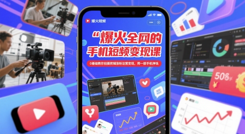 爆火全网的手机短视频变现课，0基础教你拍摄剪辑涨粉运营变现，用一部手机挣钱跨境课程-外贸教程-精品网课-电商运营课库课堂
