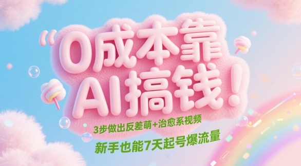 0成本靠AI搞钱！3步做出反差萌+治愈系视频，新手也能7天起号爆流量跨境课程-外贸教程-精品网课-电商运营课库课堂