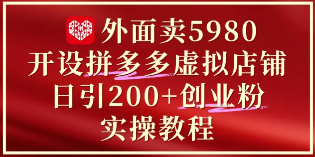 外面卖5980开设拼多多虚拟店铺：单日引流200+创业付费粉实战教程跨境课程-外贸教程-精品网课-电商运营课库课堂