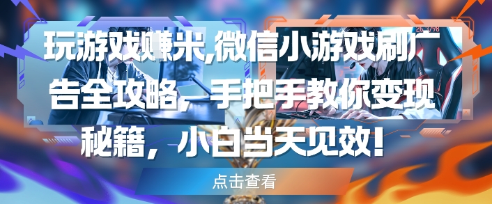 玩游戏挣米，微信小游戏刷广告全攻略，手把手教你变现秘籍，小白当天见效跨境课程-外贸教程-精品网课-电商运营课库课堂