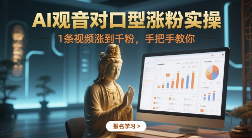 AI观音对口型涨粉实操，1条视频涨到千粉，手把手教你跨境课程-外贸教程-精品网课-电商运营课库课堂
