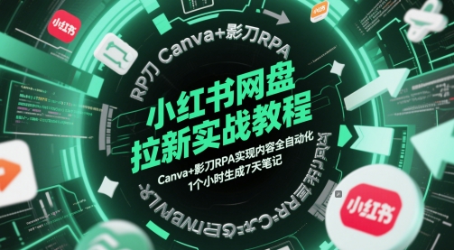小红书网盘拉新实战教程，Canva+影刀RPA实现内容全自动化，1个小时生成7天笔记跨境课程-外贸教程-精品网课-电商运营课库课堂